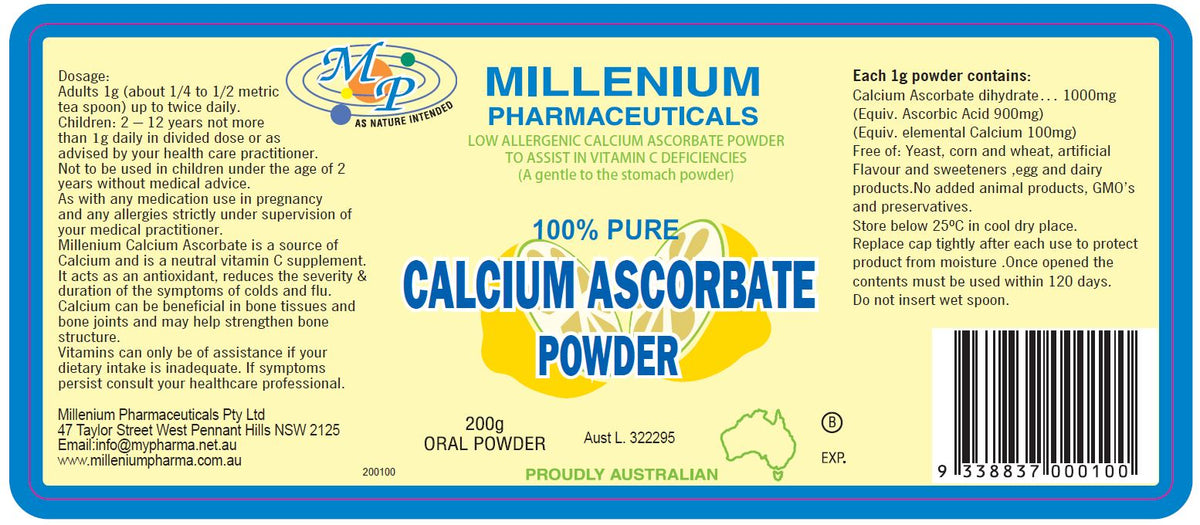 Millenium Calcium Ascorbate Powder Dietary Supplements